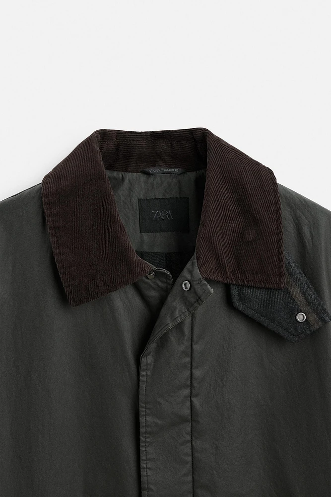 WAXED TRENCH COAT WITH CONTRAST COLLAR