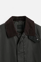 WAXED TRENCH COAT WITH CONTRAST COLLAR