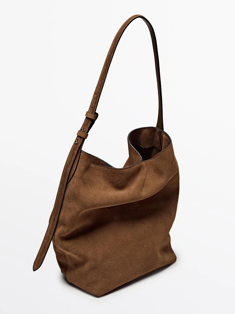 Sac seau en croûte de cuir