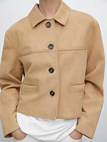 Veste courte à surpiqûres en cuir effet daim