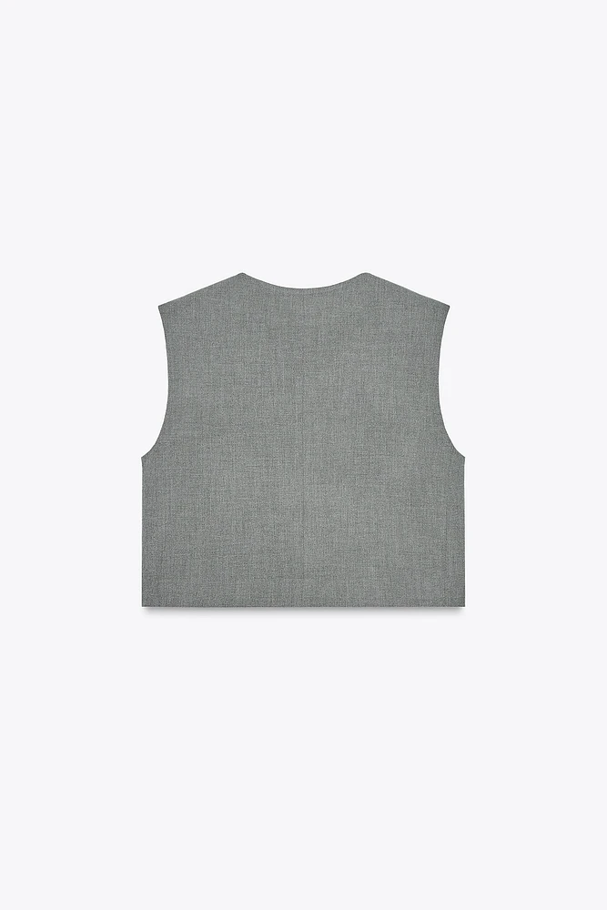 CROPPED VEST WITH HIDDEN BUTTONS