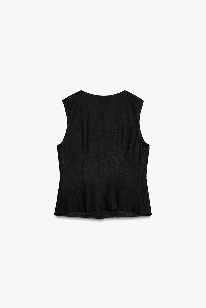 TOP GILET CROISÉ AVEC LIN