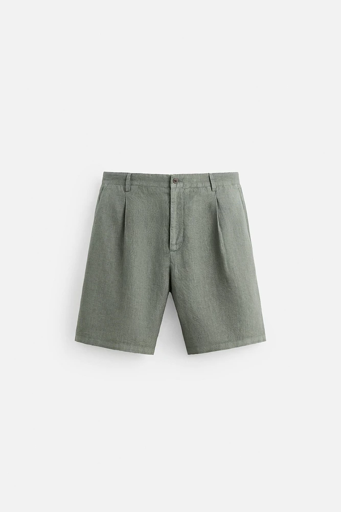 100% LINEN PLEATED SHORTS