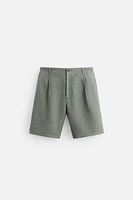 100% LINEN PLEATED SHORTS