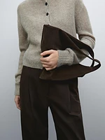 Wide-leg pleated cotton blend trousers
