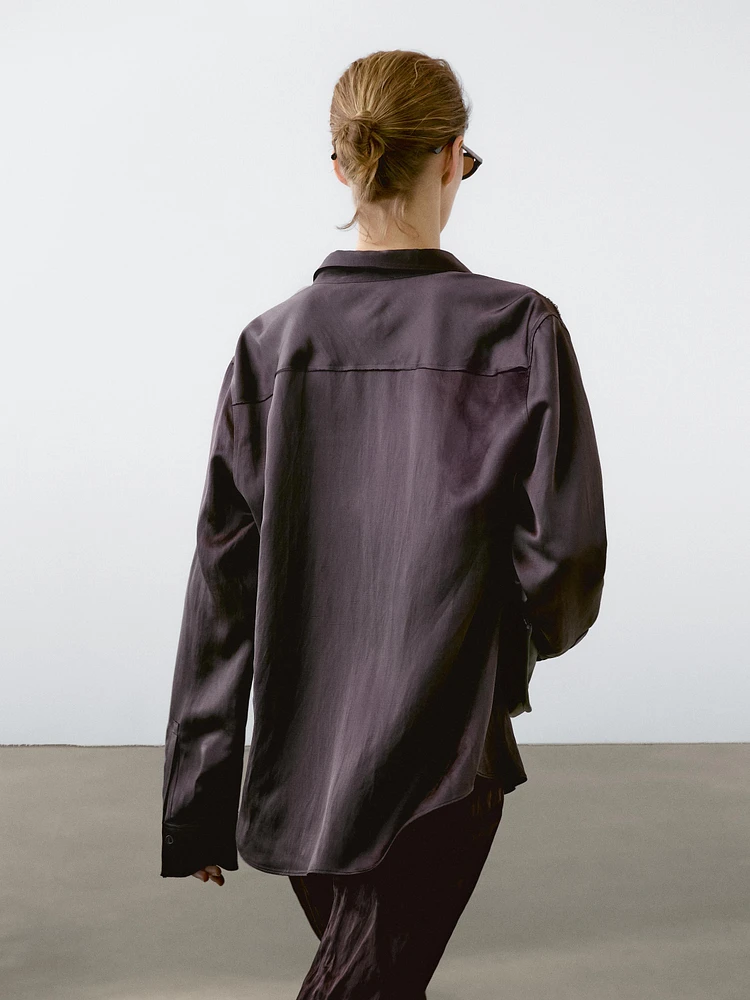 Flowing long sleeve satin shirt