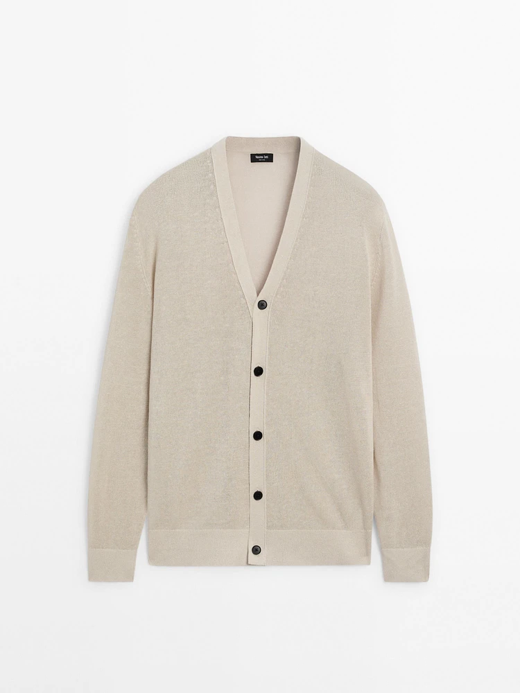 Linen blend V-neck cardigan