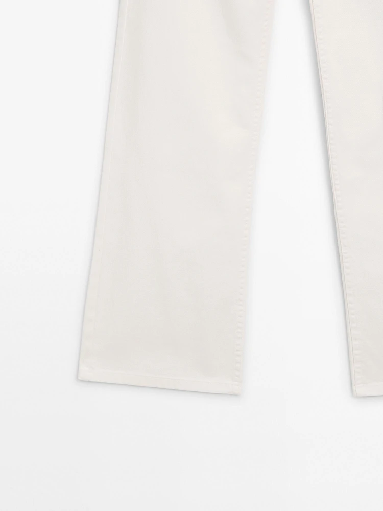 High-waist straight fit denim trousers