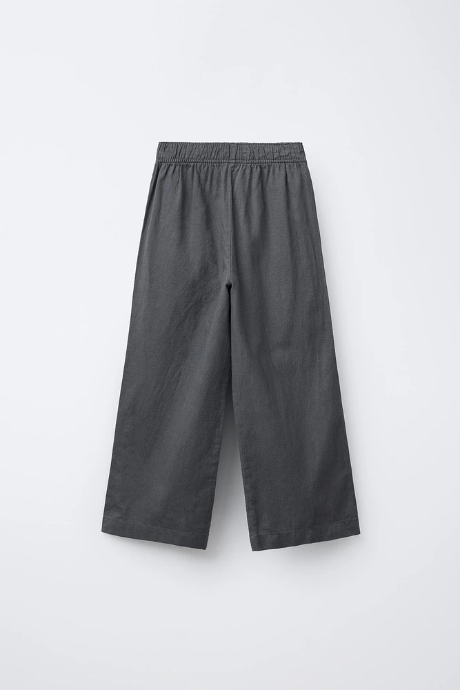 WIDE LEG LINEN BLEND PANTS