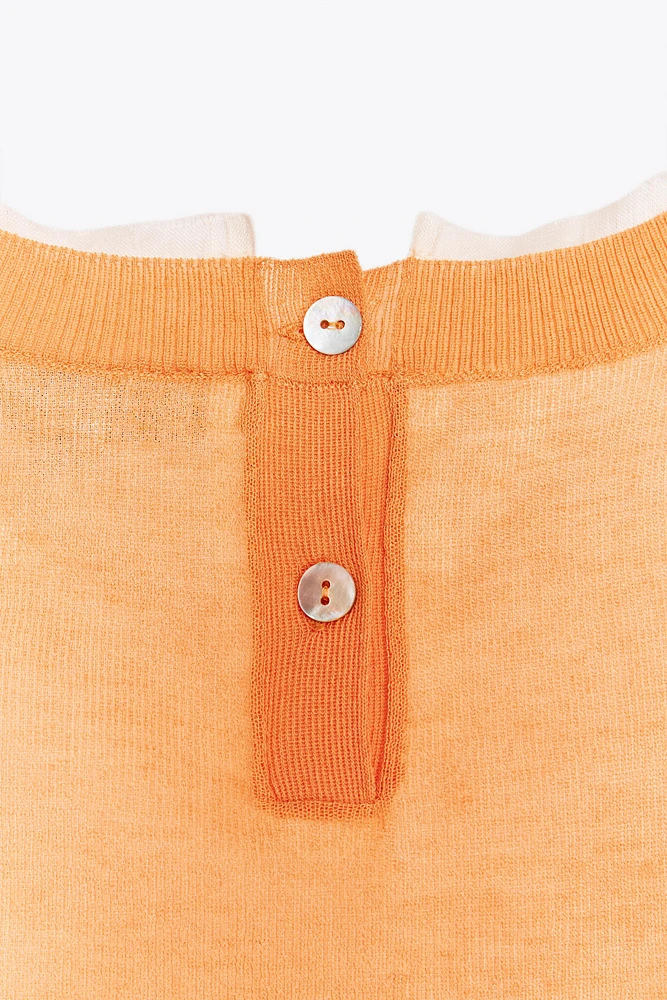 DOUBLE LAYER KNIT LINEN BLEND TOP