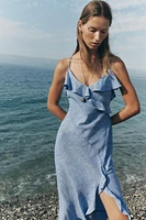 ROBE À BRETELLES VOLANTS EN LIN