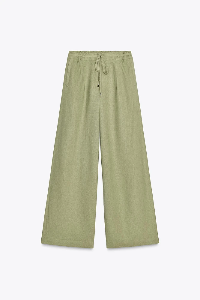 WIDE LEG LINEN PANTS WITH BELT