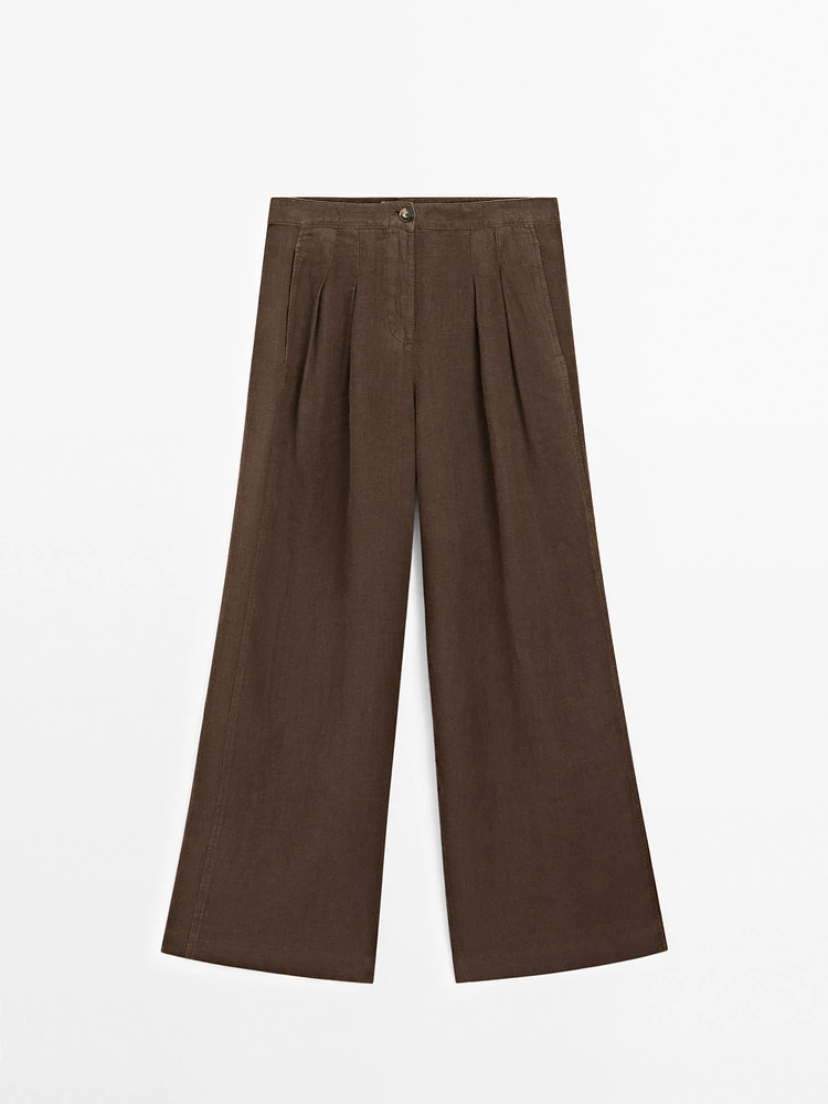 Pantalon wide leg 100 % lin