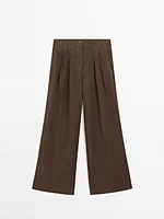 100% linen wide-leg trousers