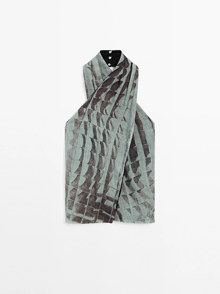 Print top with surplice neckline