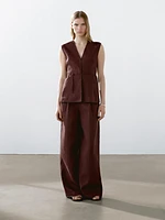 Long 100% linen waistcoat with ribbons