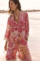PRINTED BLOUSE WITH GUIPURE LACE SLEEVES