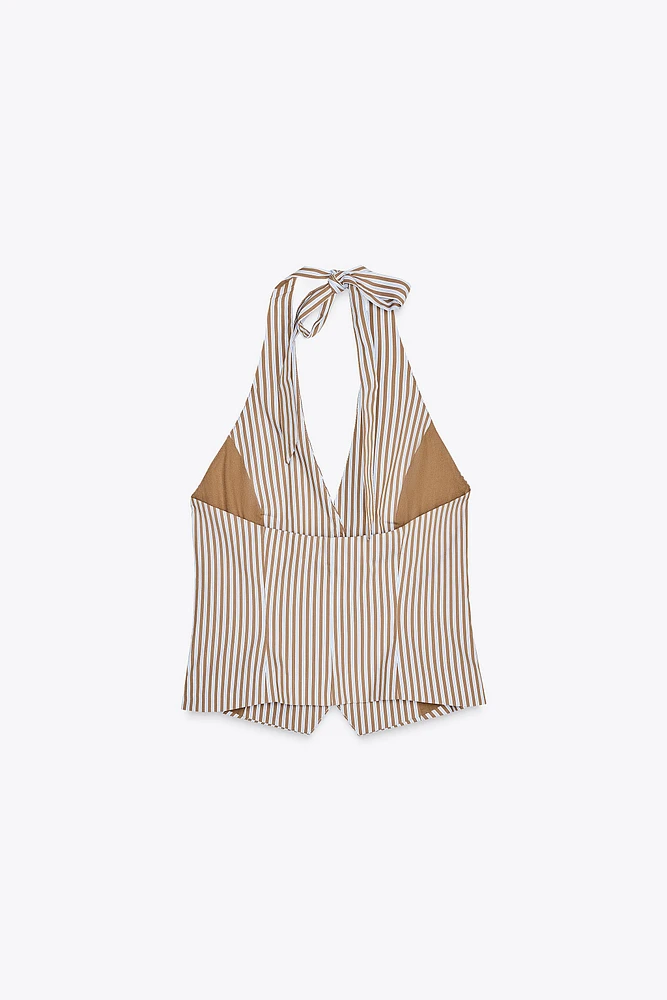 TOP GILET HALTER RAYURES
