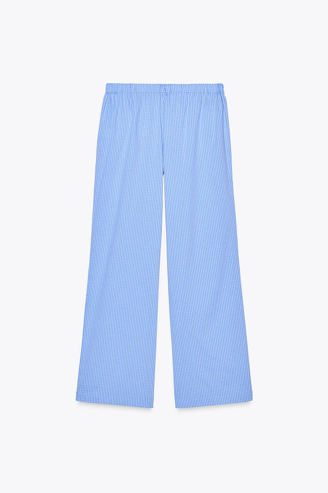PANTALON STYLE PYJAMA À CARREAUX AVEC DENTELLE