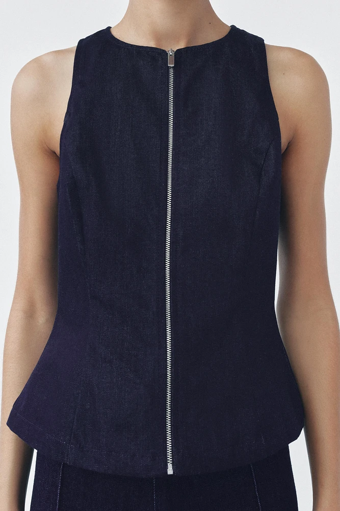 ZW COLLECTION DENIM ZIP-UP TOP