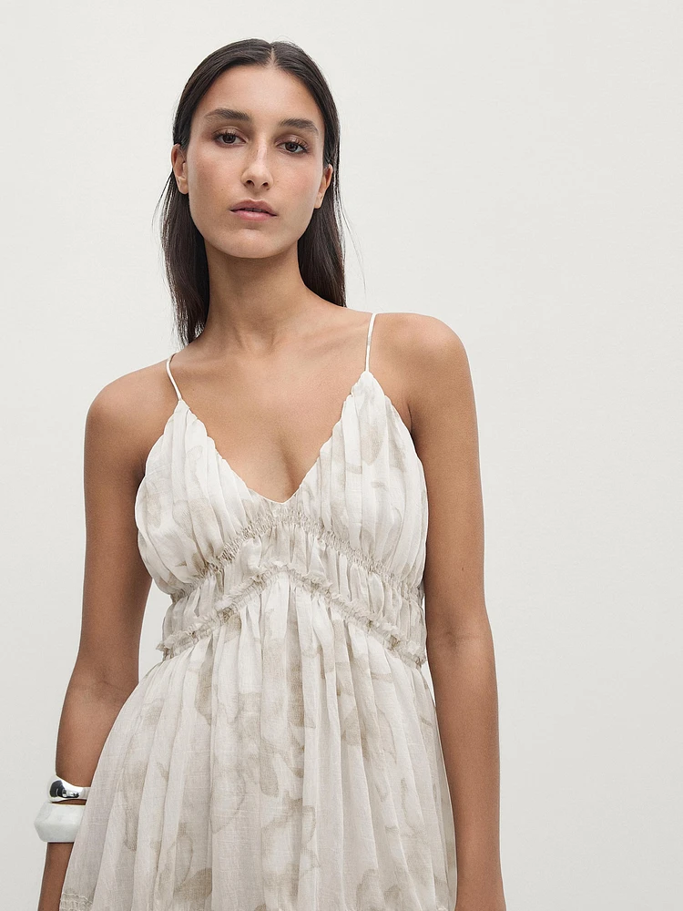 Robe midi bretelles froncées