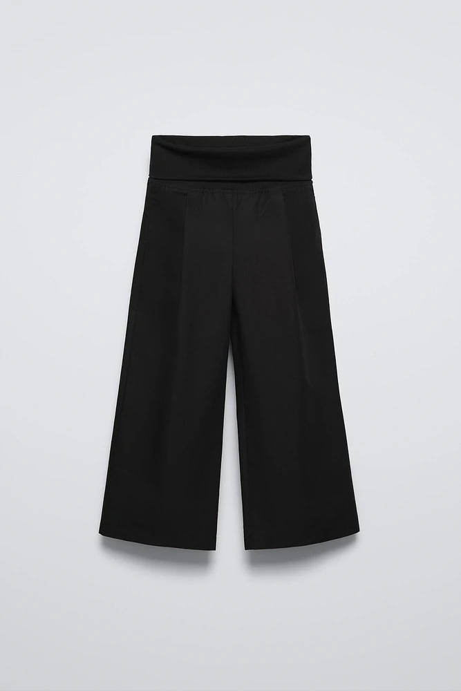 RIBBED BELTED POPLIN PANTS