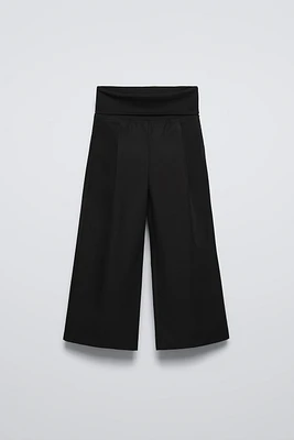 RIBBED BELTED POPLIN PANTS