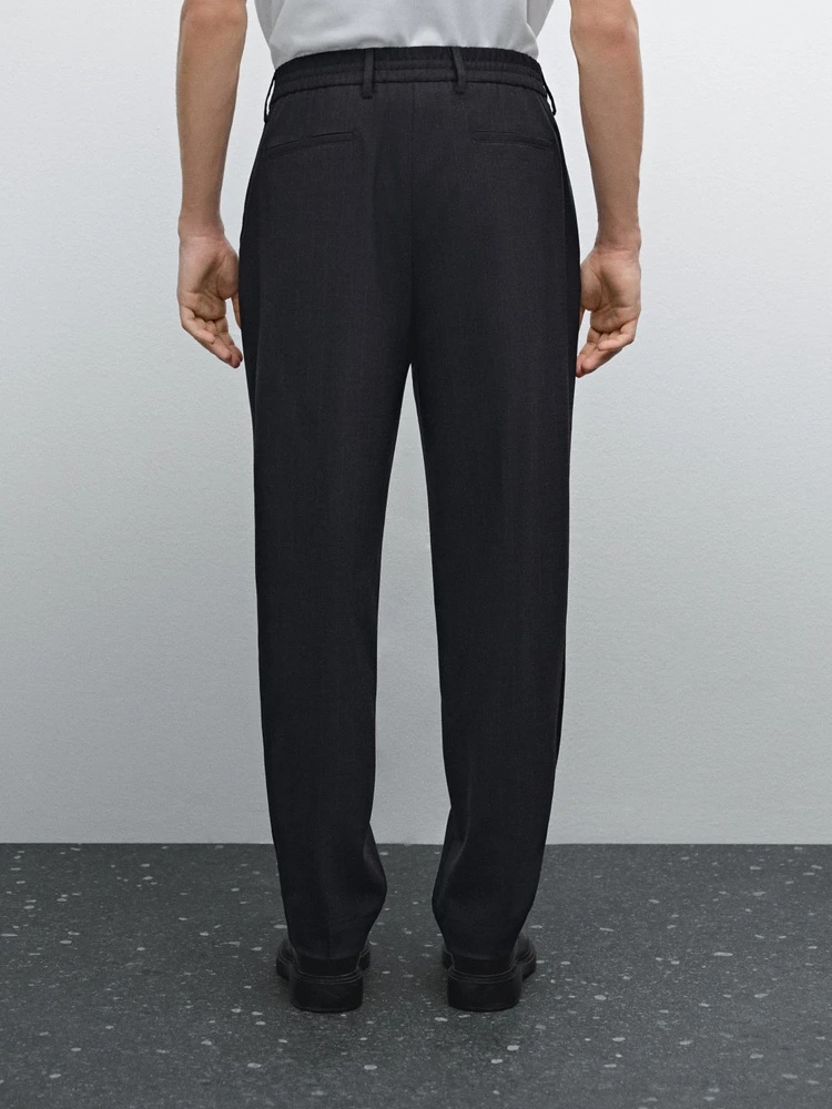 Regular fit striped wool blend trousers