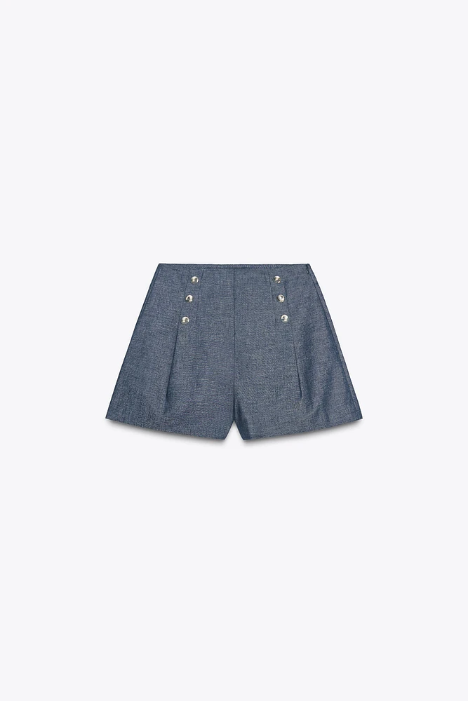 BERMUDA BOUTONS AVEC LIN