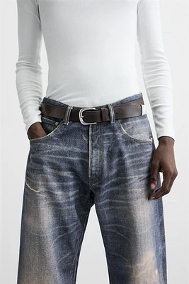 LEATHER BELT WITH METAL TIP