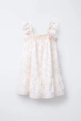 EMBROIDERED RUFFLE DRESS