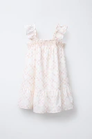 EMBROIDERED RUFFLE DRESS