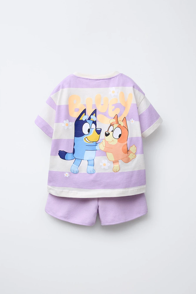 ENSEMBLE JOGGING T-SHIRT ET BERMUDA RAYURES BLUEY © LUDO STUDIO