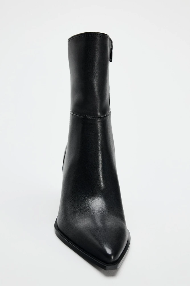 POINTED LEATHER ANKLE BOOTS