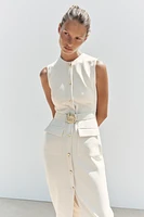 BELTED CREPE MIDI DRESS