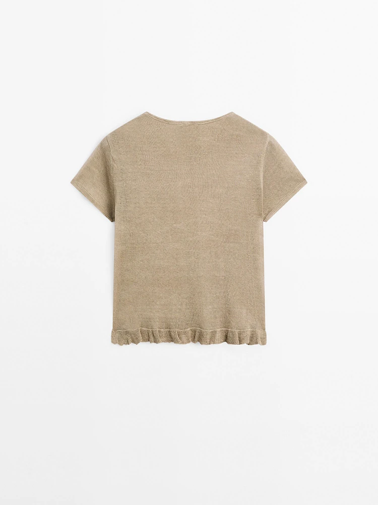 100% linen T-shirt with ruffled hem