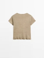100% linen T-shirt with ruffled hem