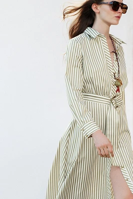 BELTED STRIPED MIDI DRESS