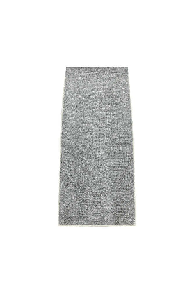 CONTRASTING PIPING KNIT MIDI SKIRT