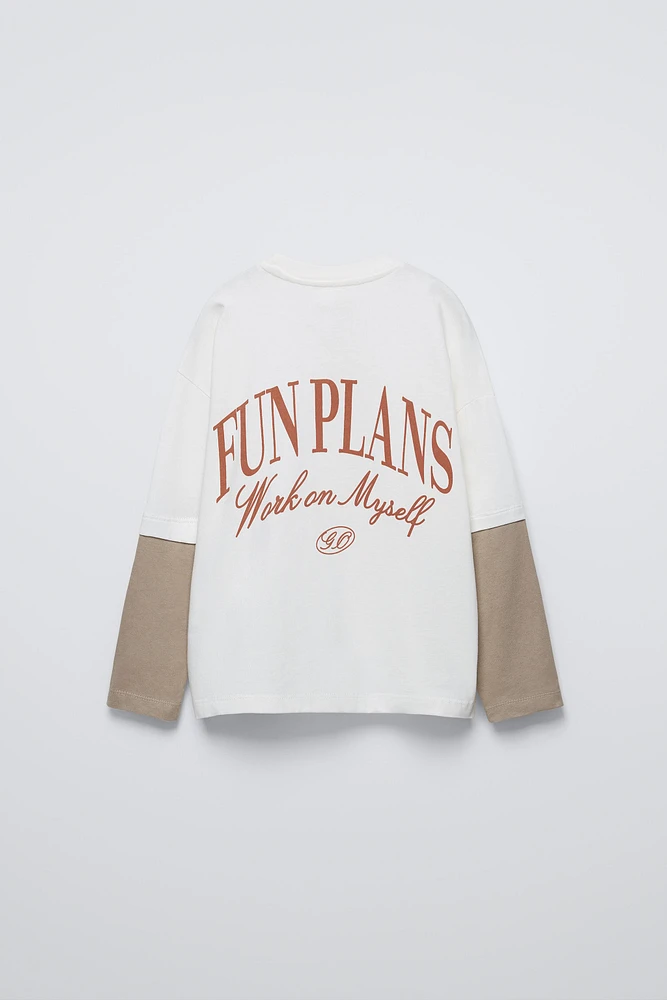LAYERED SLEEVE TEXT T-SHIRT