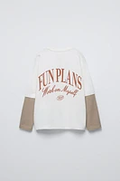 LAYERED SLEEVE TEXT T-SHIRT
