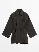 Striped overshirt with buckles