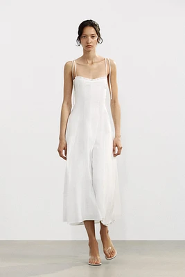 RUFFLED POPLIN MIDI DRESS