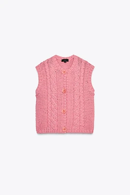 TOP GILET EN MAILLE À BOUTONS FLEUR