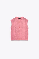 FLORAL BUTTON KNIT VEST TOP