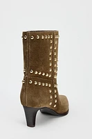 SPLIT LEATHER STUDDED ANKLE BOOTS