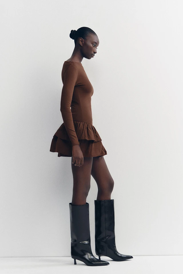 zara brown ruffle dress Aire main image 0