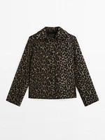 Cropped wool blend animal print jacket