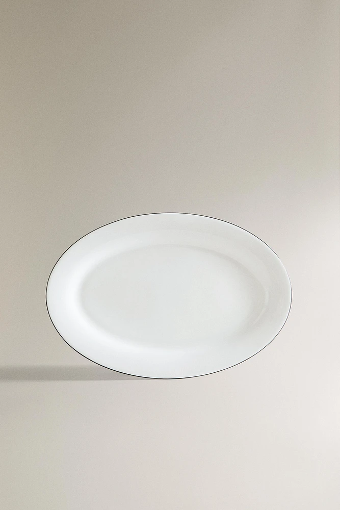 BONE CHINA SERVING DISH WITH BLACK RIM