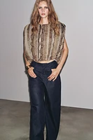 ANIMAL PRINT SHOULDER PAD BLOUSE ZW COLLECTION